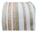 Fita Natalina Aramada Rose Gold Listras Glitteradas