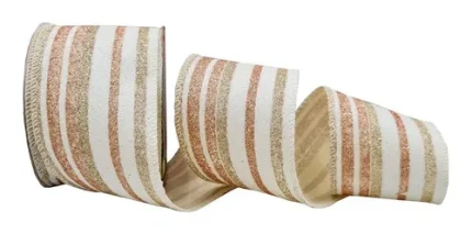 Fita Natalina Aramada Rose Gold Listras Glitteradas