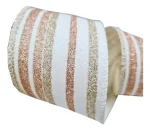 Fita Natalina Aramada Rose Gold Listras Glitteradas