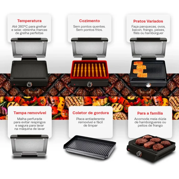 Grill Elétrico Sizzle Aço Inox Ninja 127V