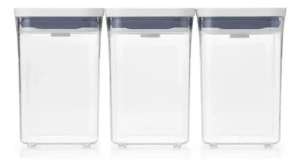 Jg 3 Potes Pop Quadrado Pequeno Hermético Em Acrílico 1l Oxo Branco