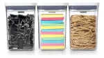 Jg 3 Potes Pop Quadrado Pequeno Hermético Em Acrílico 1l Oxo Branco
