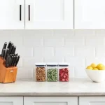 Jg 3 Potes Pop Quadrado Pequeno Hermético Em Acrílico 1l Oxo Branco