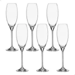 Jg 6 Taças Champanhe Cristal Titânio Carduelis 290ml Bohemia Transparente