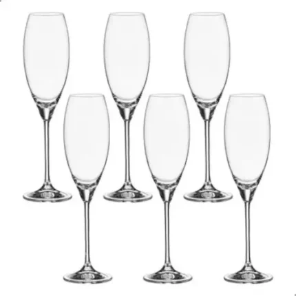Jg 6 Taças Champanhe Cristal Titânio Carduelis 290ml Bohemia Transparente