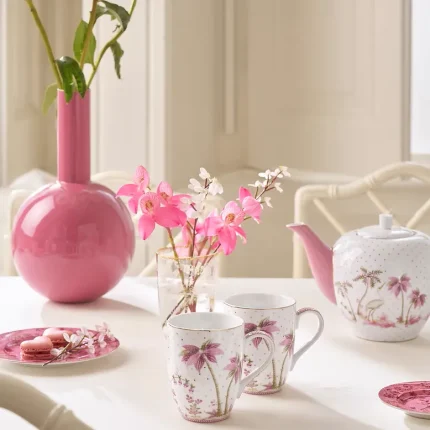Jogo 2 Canecas Dots Rosa Jolie Porcelana Filete De Ouro Pip Studio