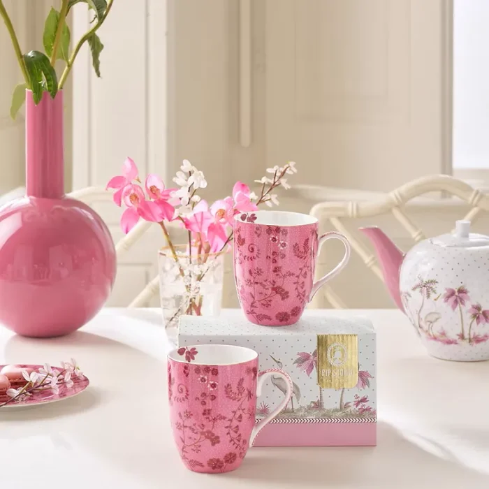 Jogo 2 Canecas Grande Flowers Porcelana Rosa Jolie Pip Studio