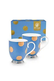 jogo 2 Canecas Grandes Dot Delight Azul Claro Porcelana filete De Ouro Pip Studio jogo 2 Canecas Grandes Dot Delight Azul Claro Porcelana filete De Ouro Pip Studio