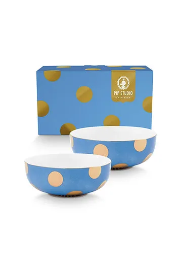 jogo 2 Tigelas Dot Delight Azul Claro Porcelana filete De Ouro Pip Studio