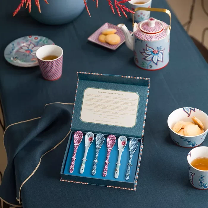 Jogo Com 6 Colheres Oriental Porcelana Azul Flower Festival Pip Studio