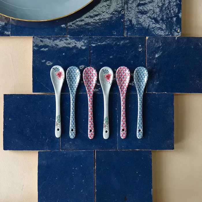 Jogo Com 6 Colheres Oriental Porcelana Azul Flower Festival Pip Studio
