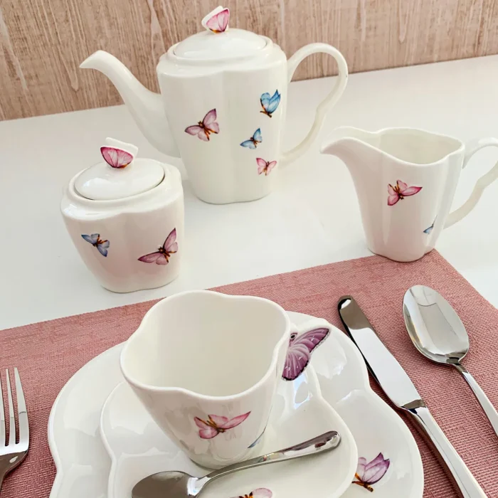 Jogo De Café 3 Peças Porcelana Borboleta Wolff