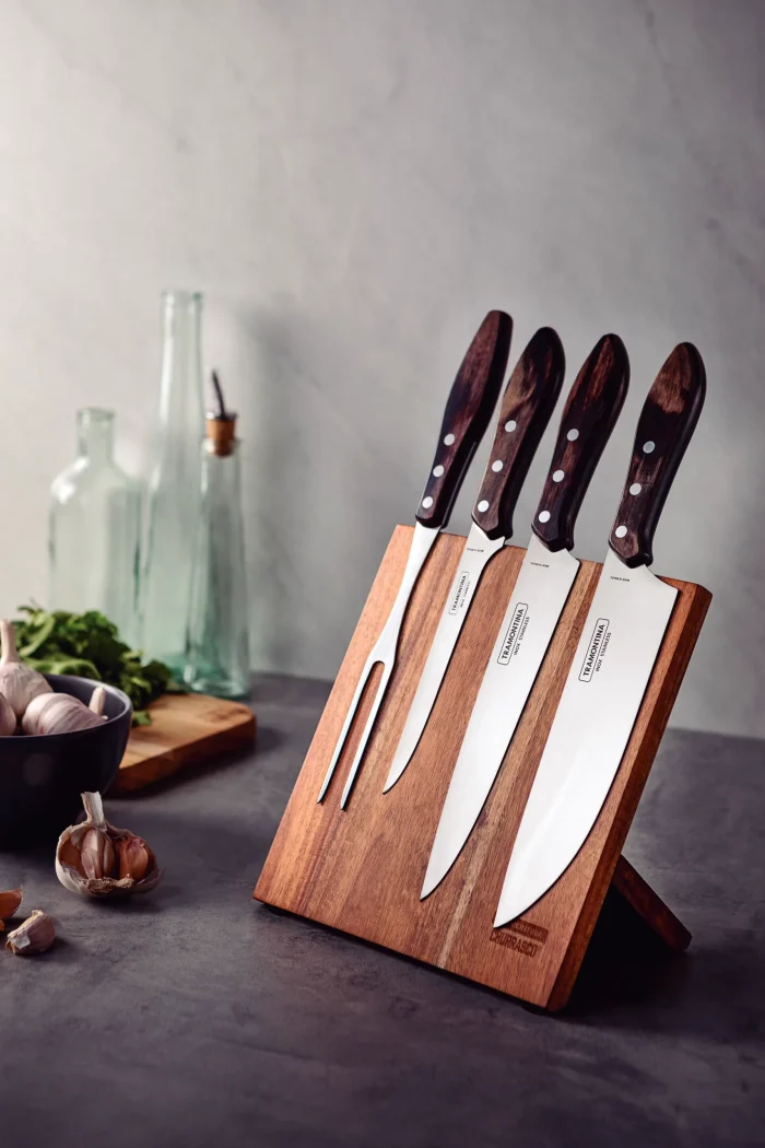 Jogo para Churrasco Tramontina com Lâminas em Aço Inox e Cabos em Madeira Polywood Castanho 5 Peças