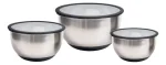 Kit 3 Bowls Em Aço Inox Tigelas Tampa De Vidro Kenya Azul-aço