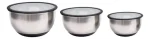 Kit 3 Bowls Em Aço Inox Tigelas Tampa De Vidro Kenya Azul-aço