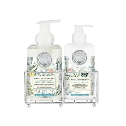 Kit Sabonete Liquido e Hidratante Com Suporte Butterfly Fields  Michel Design Works