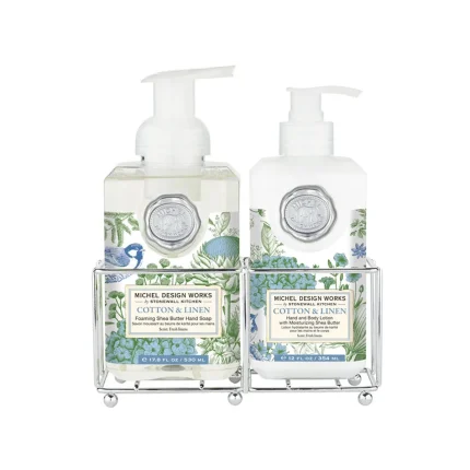 Kit Sabonete Liquido e Hidratante Com Suporte Cotton e Linen  Michel Design Works