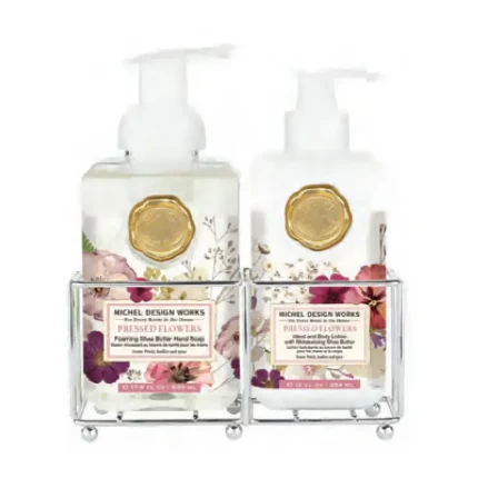 Kit Sabonete Liquido e Hidratante Com Suporte Pressed Flowers Michel Design Works