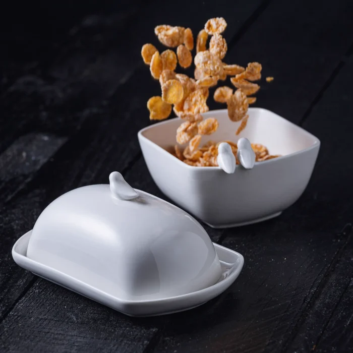 Manteigueira de Porcelana Branca Bird Wolff 15 cm