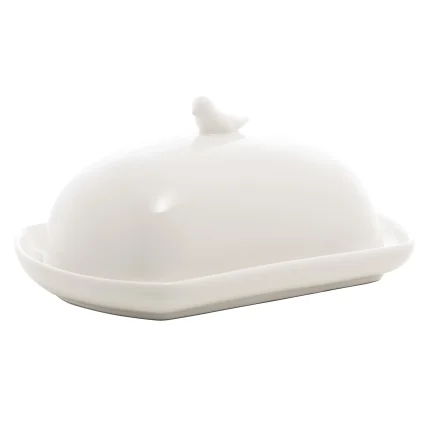 Manteigueira de Porcelana Branca Bird Wolff 15 cm