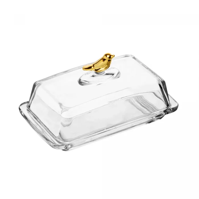 Manteigueira Retangular com Tampa Golden Bird Cristal