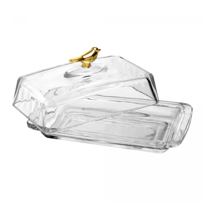 Manteigueira Retangular com Tampa Golden Bird Cristal