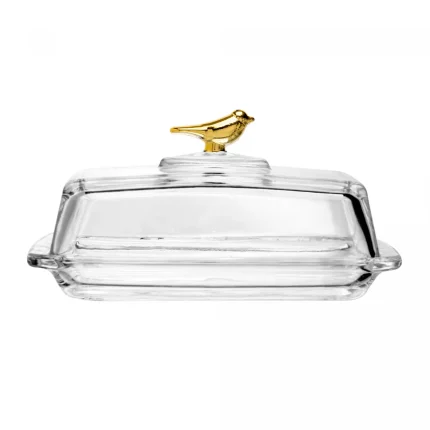 Manteigueira Retangular com Tampa Golden Bird Cristal