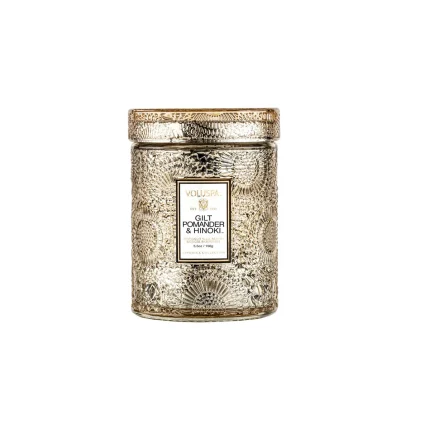 Mini Vela Pote Vidro 50h Relevo Gilt Pomander e Hinoki