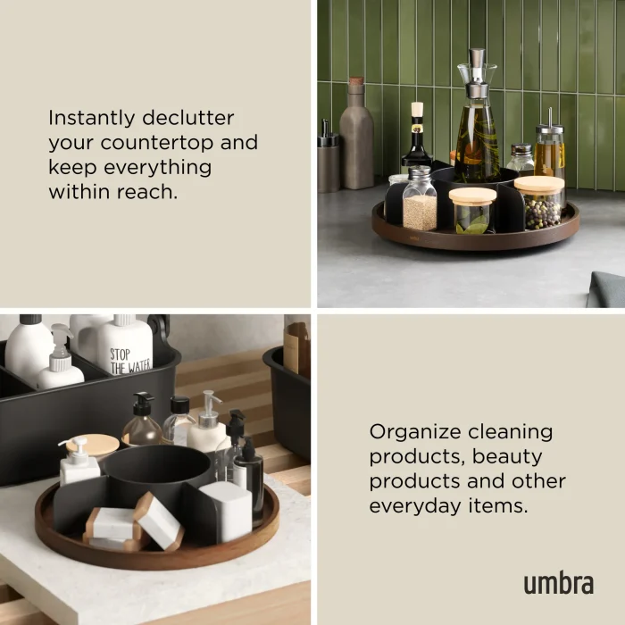 Organizador Bandeja Giratória Bellwood Madeira Umbra Preto
