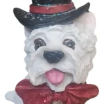 Pendente Natalino Cachorro De Resina Laço Vermelho Luxo