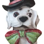 Pendente Natalino Cão Resina Dálmata Laço Verde Luxo