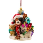Pendente Natalino de Vidro Polonês Decor Luxo Cachorrinhos Com Presentes Huras Family Poland