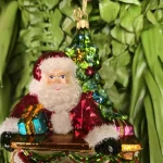Pendente Natalino de Vidro Polonês Decor Papai Noel Com Árvore E Lareira Huras Family Poland