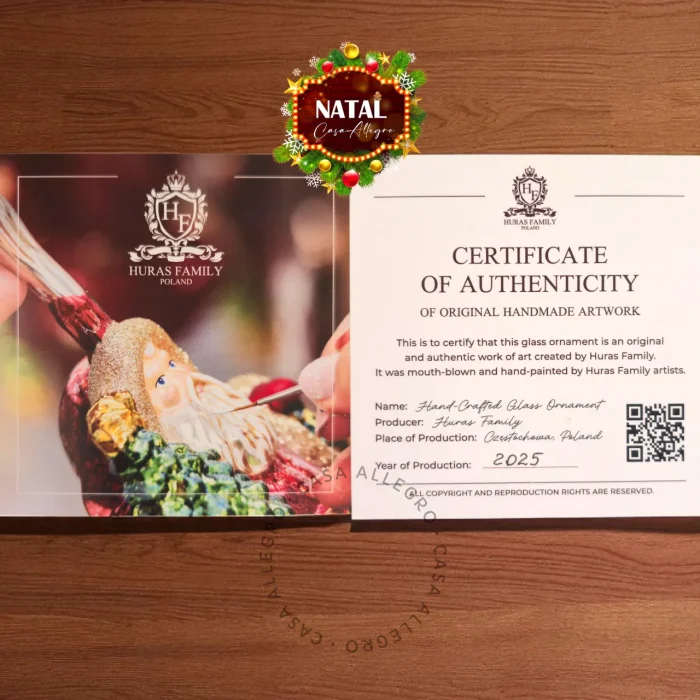 Pendente Natalino de Vidro Polonês Decor Papai Noel Com Árvore E Lareira Huras Family Poland