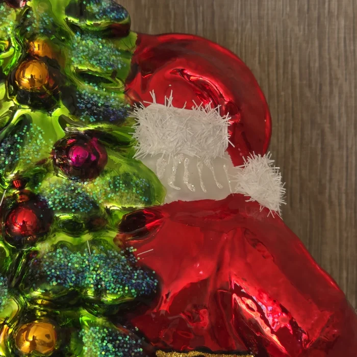 Pendente Natalino de Vidro Polonês Decor Papai Noel Com Árvore E Lareira Huras Family Poland