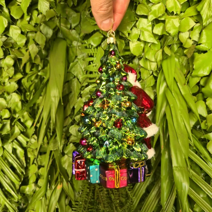 Pendente Natalino de Vidro Polonês Decor Papai Noel Com Árvore E Lareira Huras Family Poland