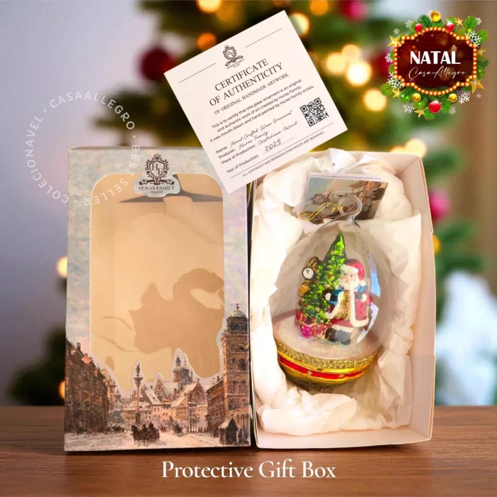Pendente Natalino de Vidro Polonês Decor Papai Noel com Árvore E Relógio Em Cúpula Huras Family Poland