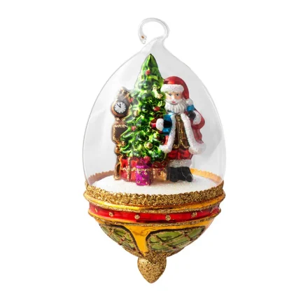Pendente Natalino de Vidro Polonês Decor Papai Noel com Árvore E Relógio Em Cúpula Huras Family Poland