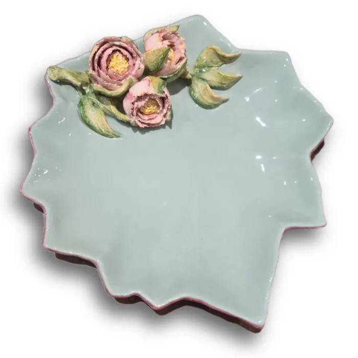 Petisqueira Cerâmica  Faiança Parreira Celadon Peônias