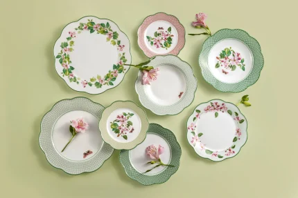 Prato De Jantar Apple Blossom Horticool Green Porcelana Bone China Tea Delight