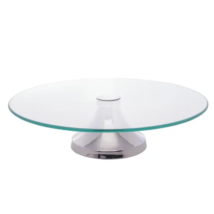 Prato Giratório para Bolo de Vidro com Pé de Aço Inox Mônaco 40cm  Wolff
