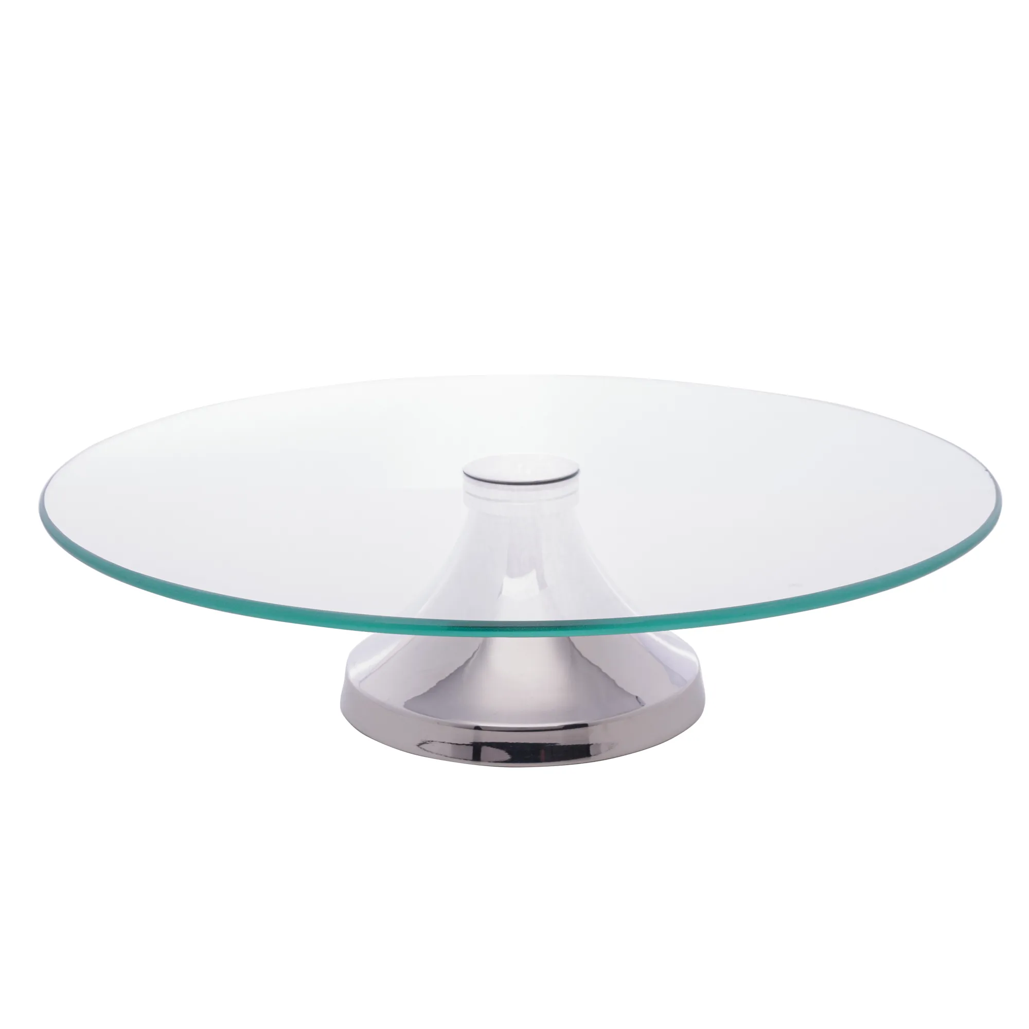 Prato Giratório para Bolo de Vidro com Pé de Aço Inox Mônaco 40cm Wolff Prato Giratório para Bolo de Vidro com Pé de Aço Inox Mônaco 40cm Wolff