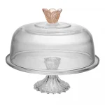 Prato para Bolo de Cristal com Pé e Tampa Flower 30cm x 27cm