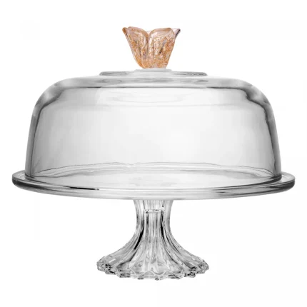 Prato para Bolo de Cristal com Pé e Tampa Flower 30cm x 27cm