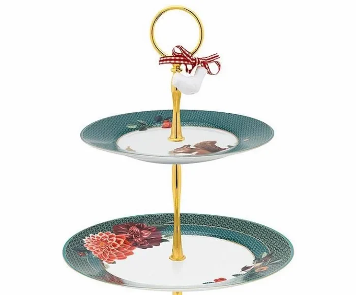 Prato Para Doces 3 andares Porcelana Verde Winter Wonderland Pip Studio Edição Limitada