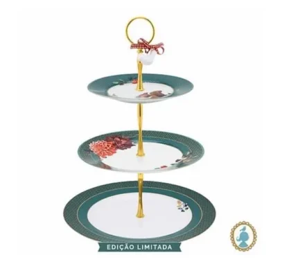 Prato Para Doces 3 andares Porcelana Verde Winter Wonderland Pip Studio Edição Limitada