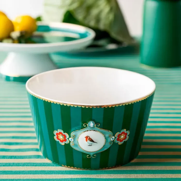 Tigela De Porcelana Listrada Verde Esmeralda 15 Cm Love Birds Pip Studio