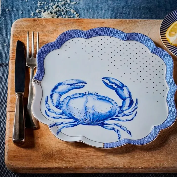 Travessa Quadrada Porcelana Crab Branco Royal Yerseke Pip Studio