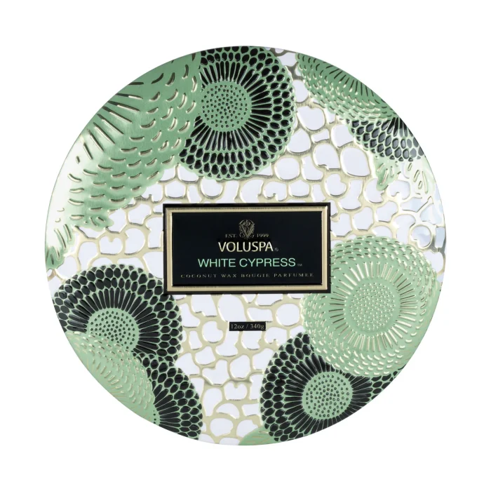 Vela Lata 3 Pavios 60h Relevo White Cypress