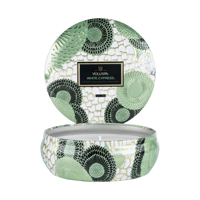 Vela Lata 3 Pavios 60h Relevo White Cypress